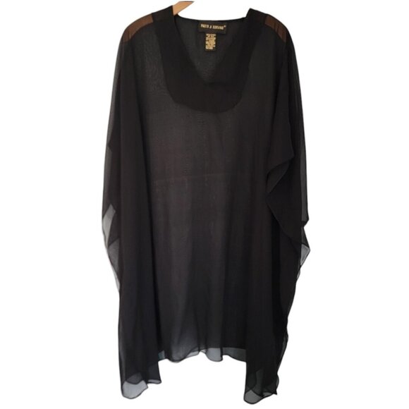 PATTI J. LEISURE Women's SHEER TUNIC Blouse COVER UP ONE SIZE FITS MOST‎ Black - Picture 1 of 6